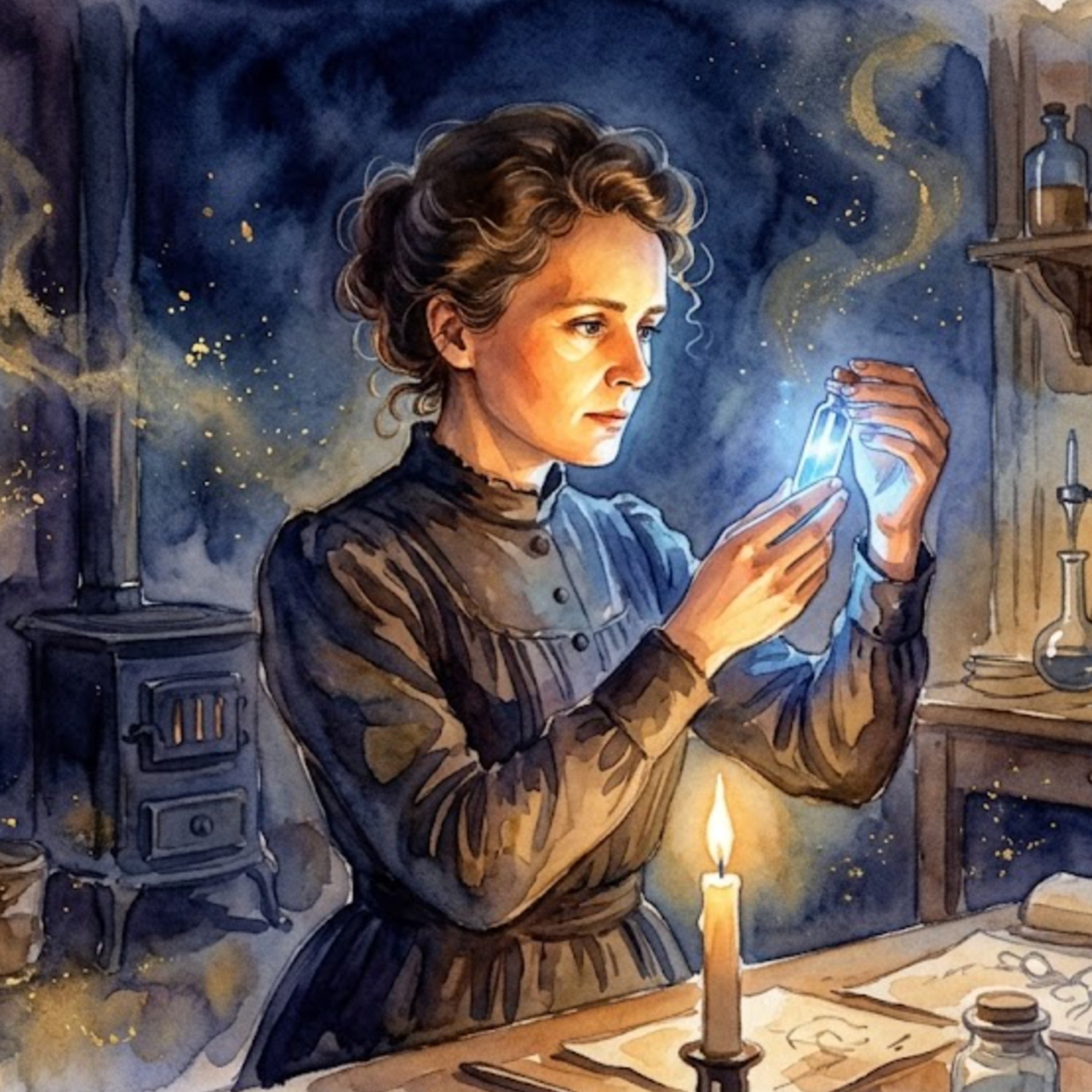 Artwork Marie Curie – Das blaue Leuchten in der Stille der Nacht