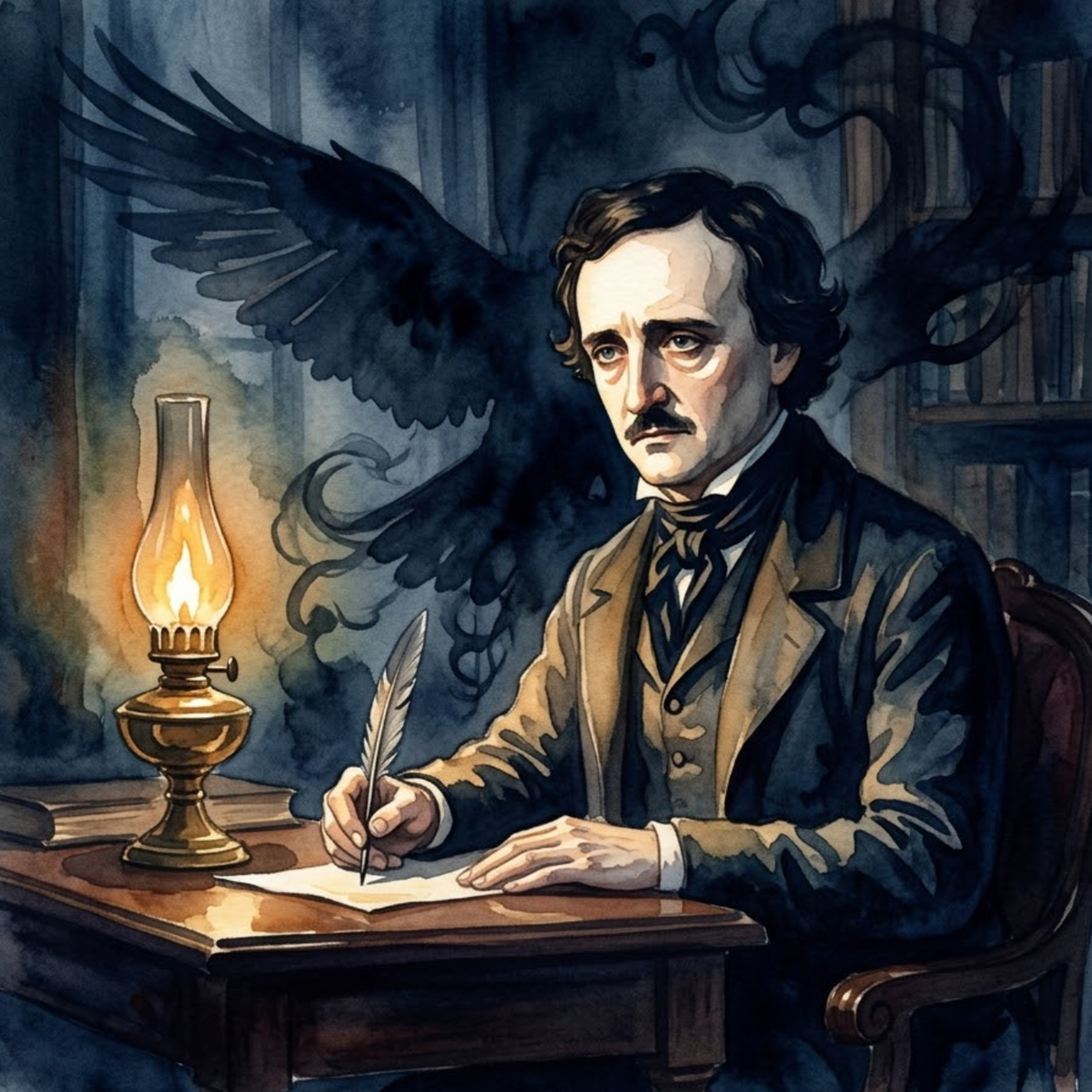 Artwork Edgar Allan Poe – Das Kratzen der Feder im Schein der Petroleumlampe