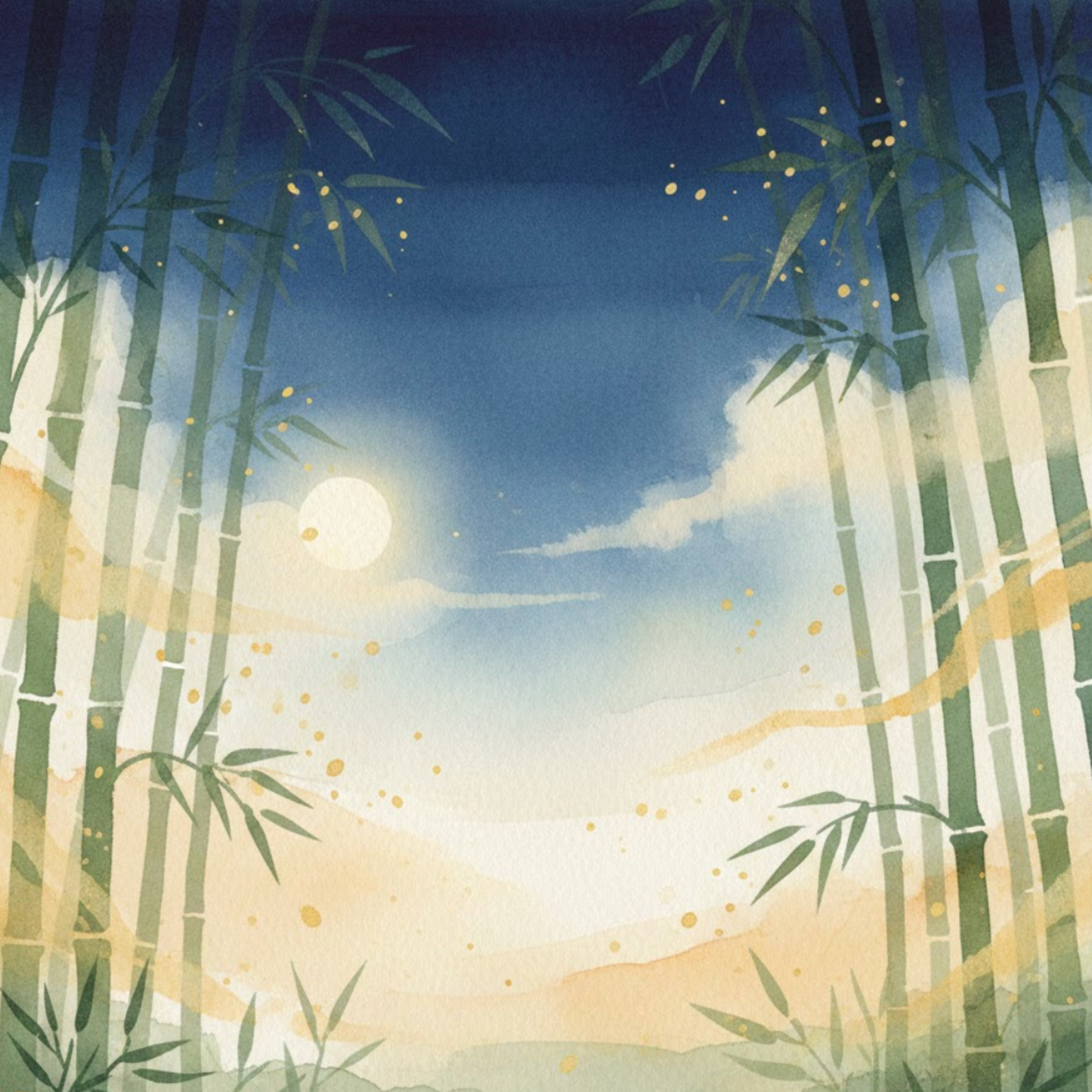 Artwork Kyoto – Bambus wiegt sich im silbernen Mondlicht